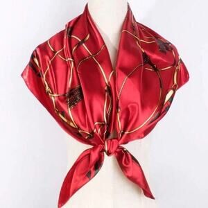 Chain Scarf Vintage Style Horse Satin Head Red Scarf Bandana